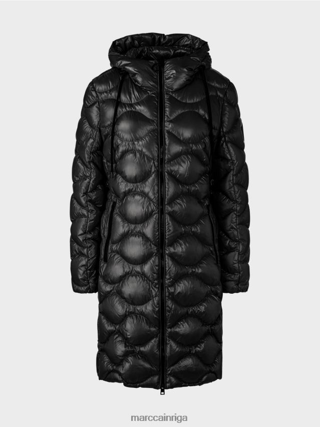 apģērbs melns VRBHXD245 Marc Cain stepēts \"pārdomāt kopā\" ​​mētelis