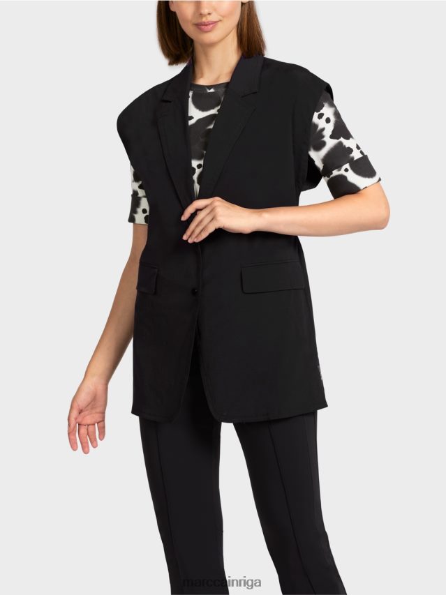 apģērbs melns VRBHXD282 Marc Cain veste ar atloku un aukliņu