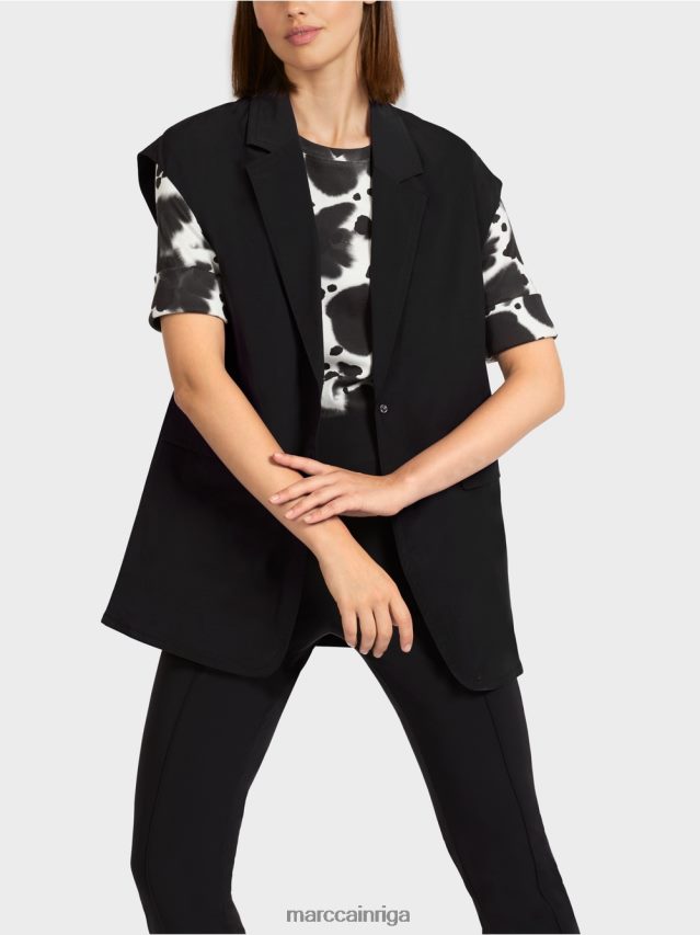 apģērbs melns VRBHXD282 Marc Cain veste ar atloku un aukliņu