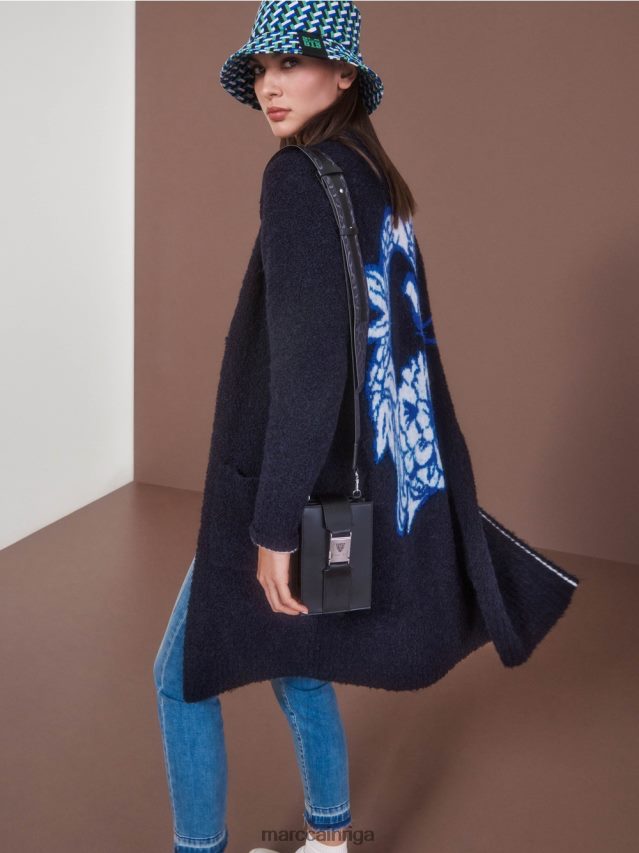 apģērbs pusnakts zils VRBHXD217 Marc Cain adīts \"pārdomāt kopā\" ​​mētelis