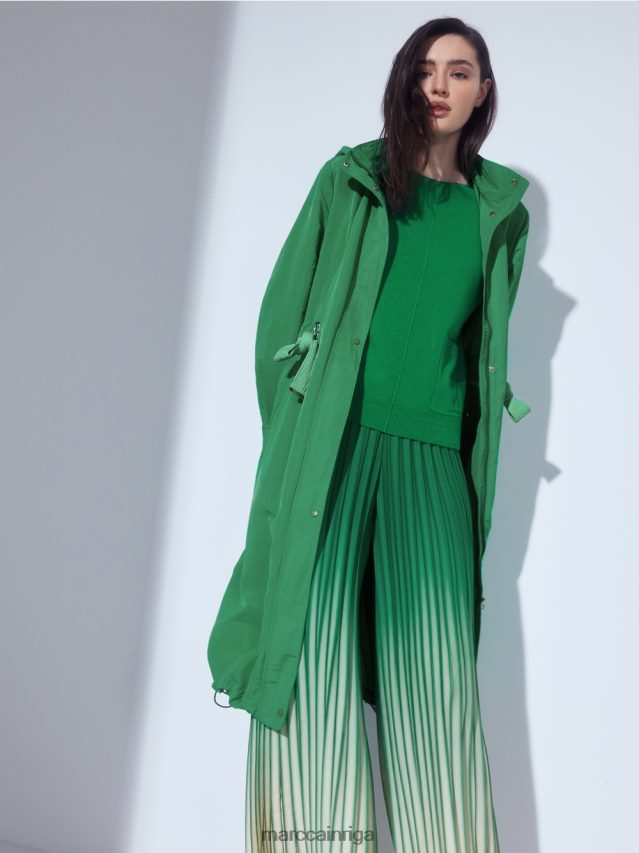 apģērbs sūnu zaļa VRBHXD295 Marc Cain ikdienas mētelis ar aukliņu jostasvietā