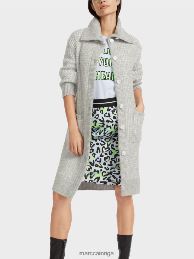 apģērbs sudrabaini pelēks VRBHXD256 Marc Cain trikotāžas mētelis adīts Vācijā