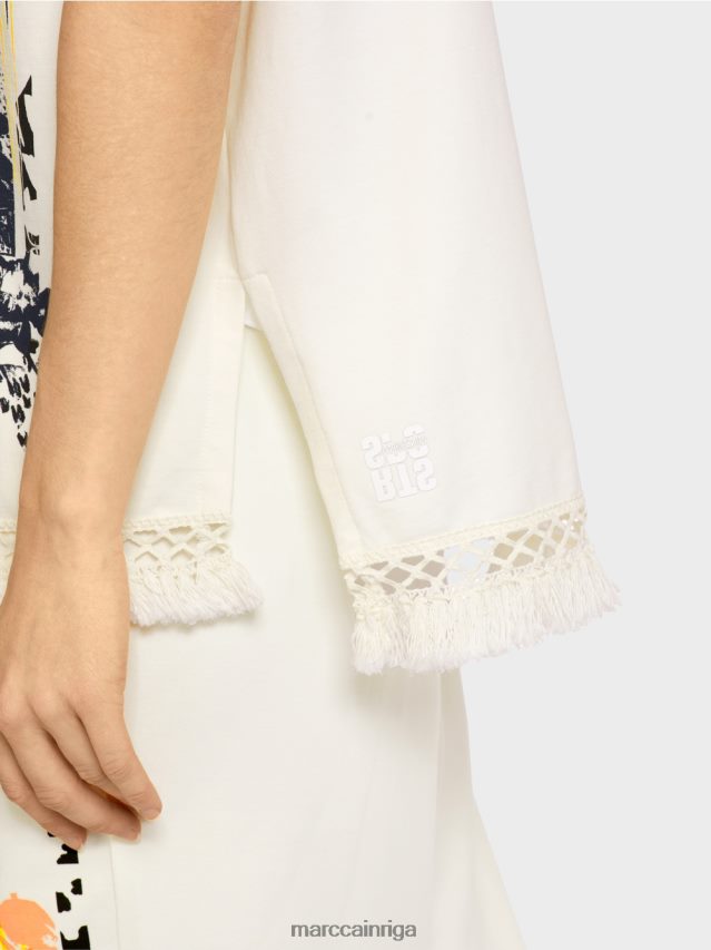 apģērbs gandrīz balts VRBHXD1225 Marc Cain džemperis ar kapuci ar bārkstīm