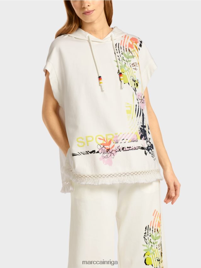 apģērbs gandrīz balts VRBHXD1225 Marc Cain džemperis ar kapuci ar bārkstīm