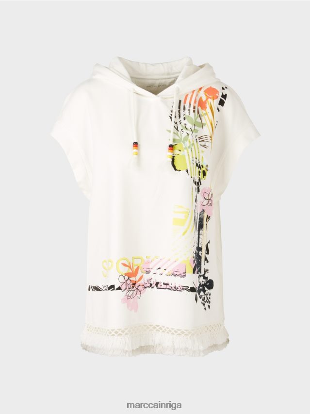 apģērbs gandrīz balts VRBHXD1225 Marc Cain džemperis ar kapuci ar bārkstīm