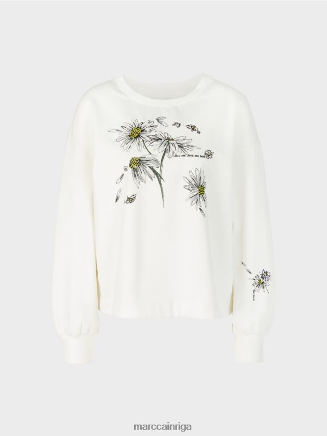 apģērbs gandrīz balts VRBHXD1228 Marc Cain lielizmēra sporta krekls ar 3D elementiem