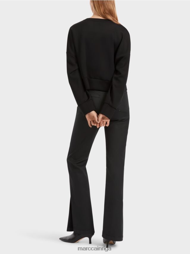 apģērbs melns VRBHXD1221 Marc Cain sporta krekls ar ziedu aplikāciju