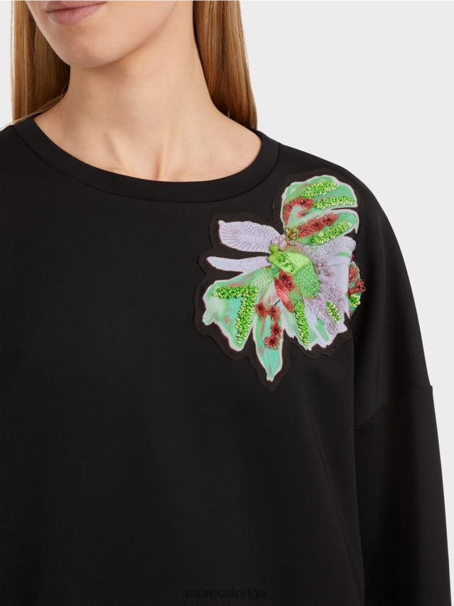 apģērbs melns VRBHXD1221 Marc Cain sporta krekls ar ziedu aplikāciju