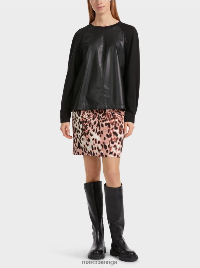 apģērbs melns VRBHXD1222 Marc Cain Raglana sporta krekls ar materiālu maisījumu