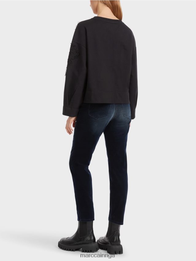 apģērbs pusnakts zils VRBHXD1219 Marc Cain sporta krekls ar spīdumiem un mežģīnēm