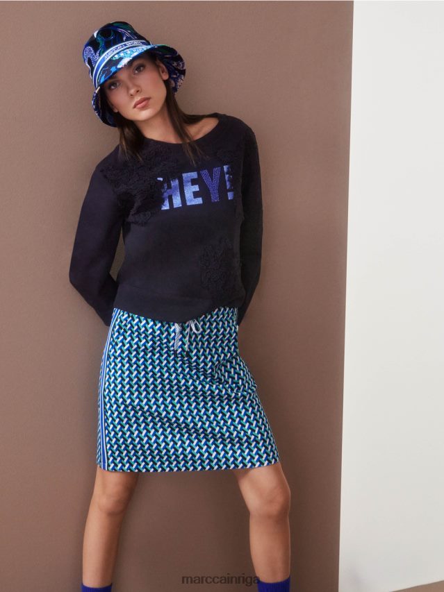 apģērbs pusnakts zils VRBHXD1219 Marc Cain sporta krekls ar spīdumiem un mežģīnēm