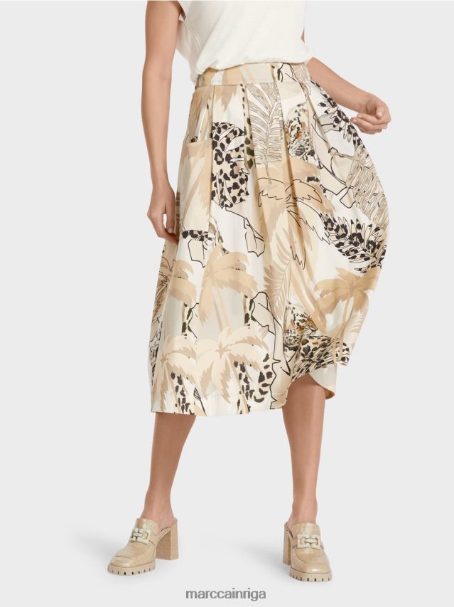 apģērbs dziļas smiltis VRBHXD486 Marc Cain plati svārki ar kolāžas apdruku