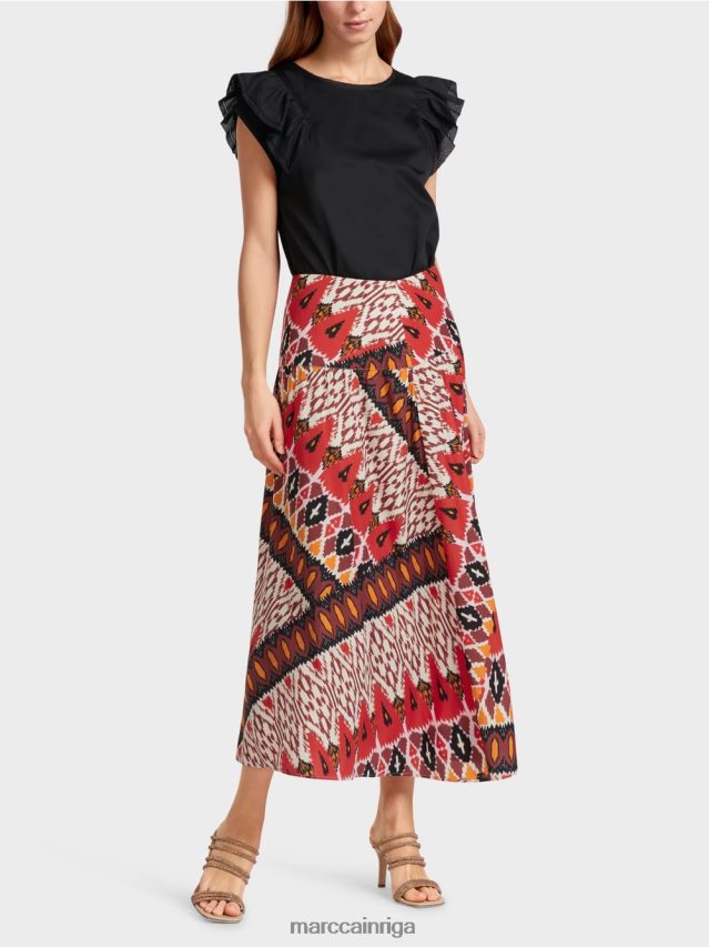 apģērbs dziļi sarkans VRBHXD478 Marc Cain apdrukāti paneļu svārki