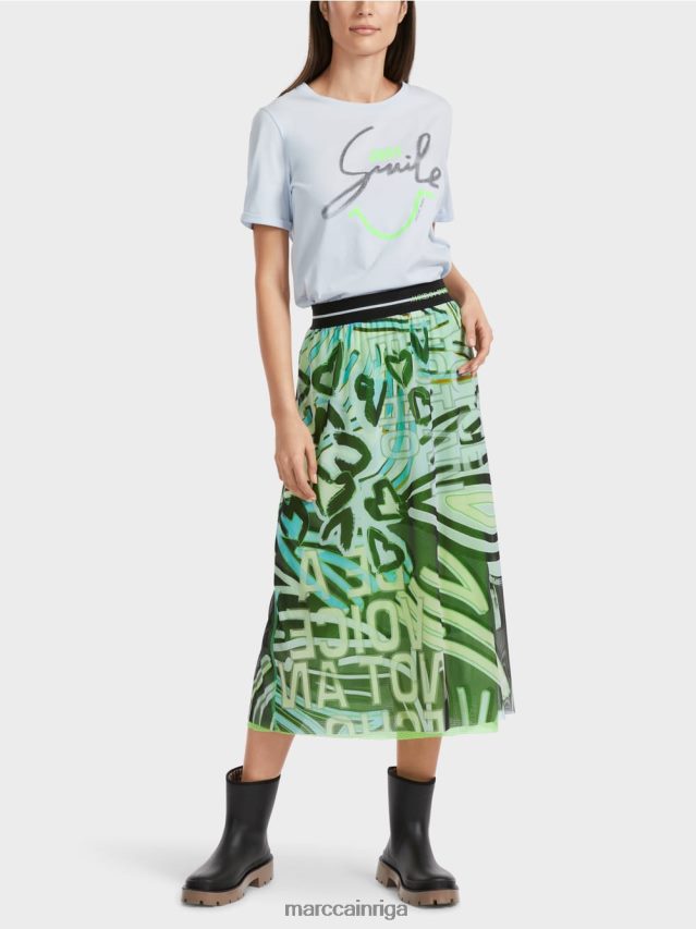 apģērbs mīksts pulveris zils VRBHXD469 Marc Cain grafiti dizaina svārki tilla džersija