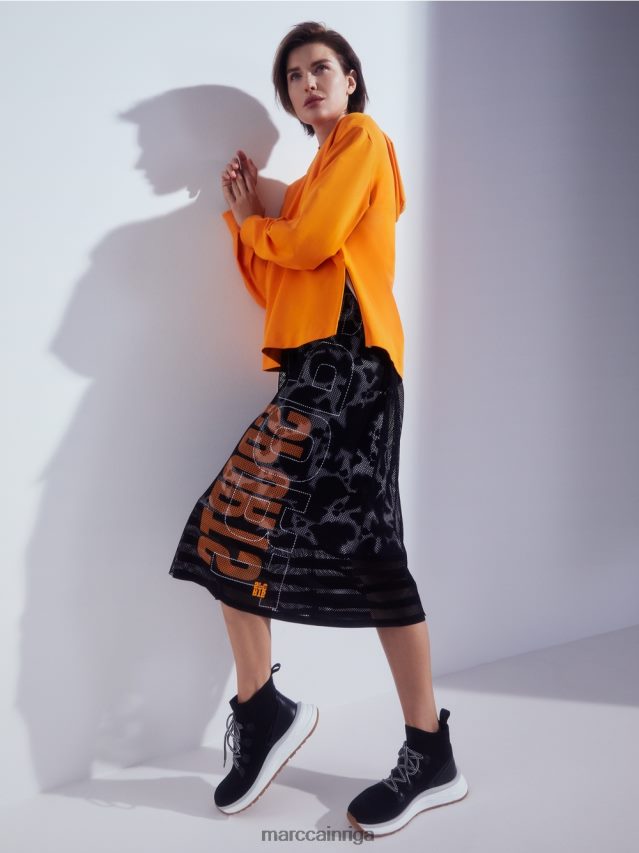 apģērbs melns VRBHXD501 Marc Cain sieta svārki ar apdrukātu oderi