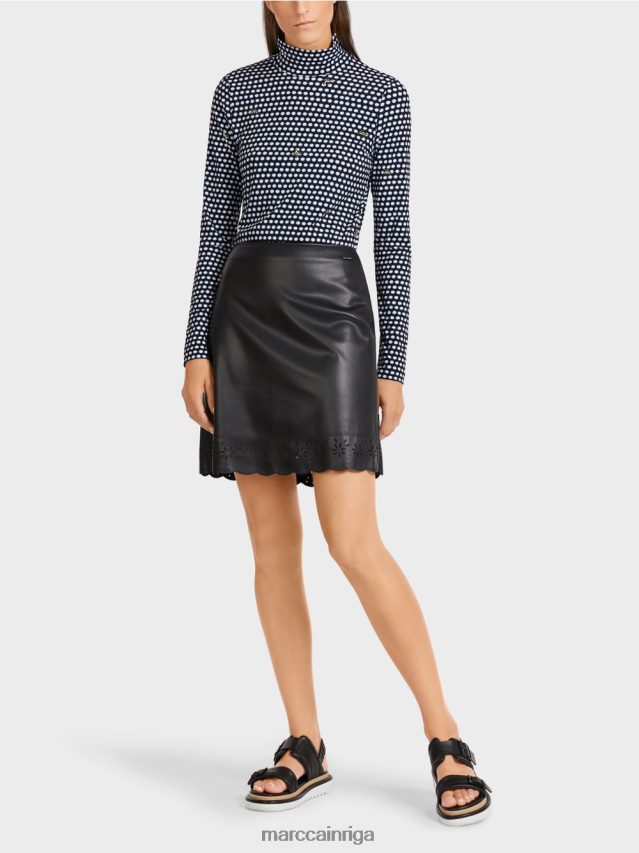 apģērbs melns VRBHXD506 Marc Cain uzliesmojoši mini svārki no mākslīgās ādas