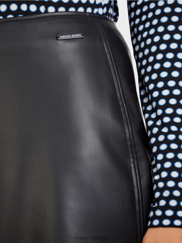 apģērbs melns VRBHXD506 Marc Cain uzliesmojoši mini svārki no mākslīgās ādas