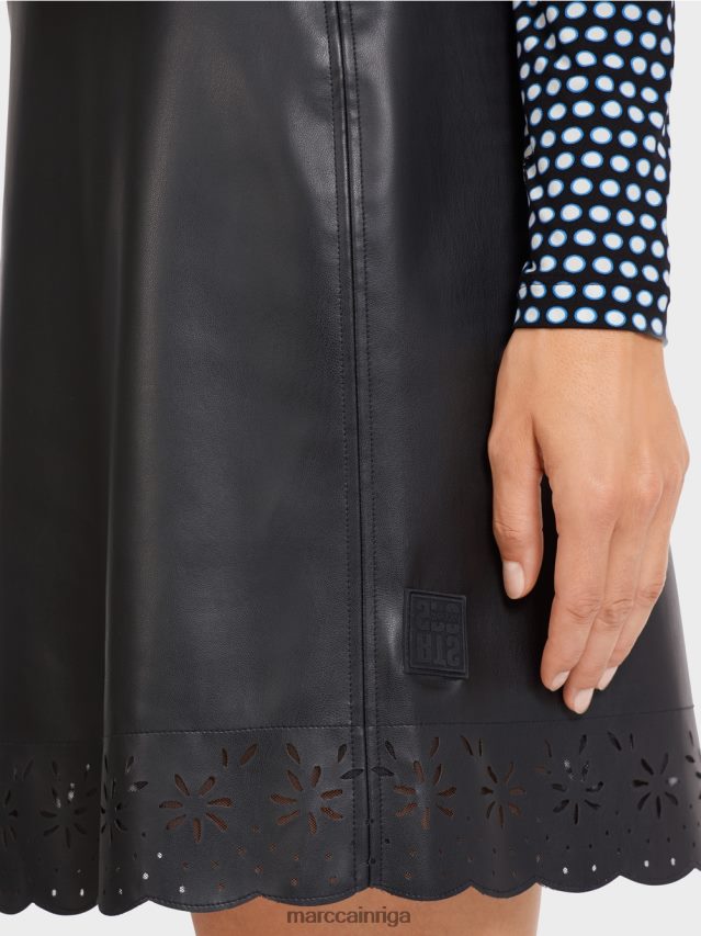 apģērbs melns VRBHXD506 Marc Cain uzliesmojoši mini svārki no mākslīgās ādas