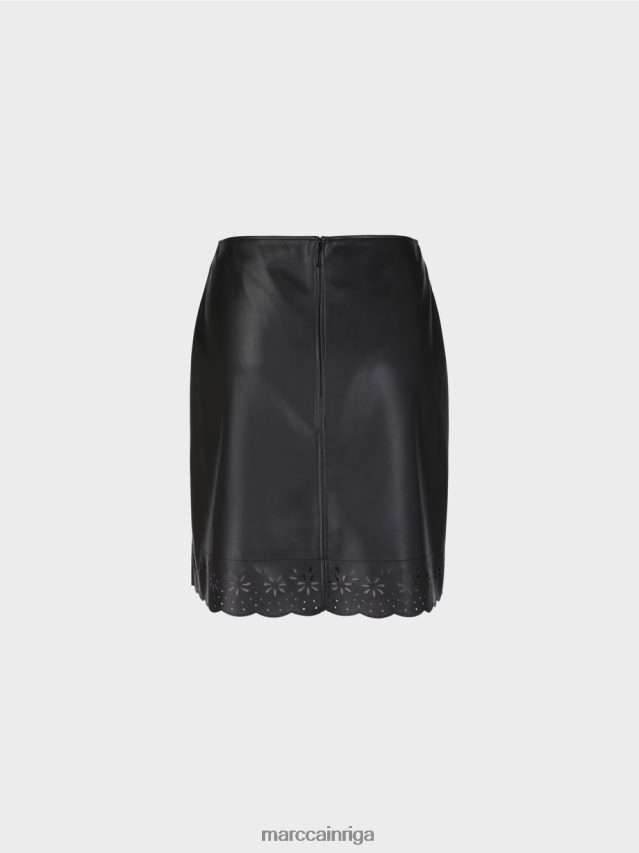 apģērbs melns VRBHXD506 Marc Cain uzliesmojoši mini svārki no mākslīgās ādas