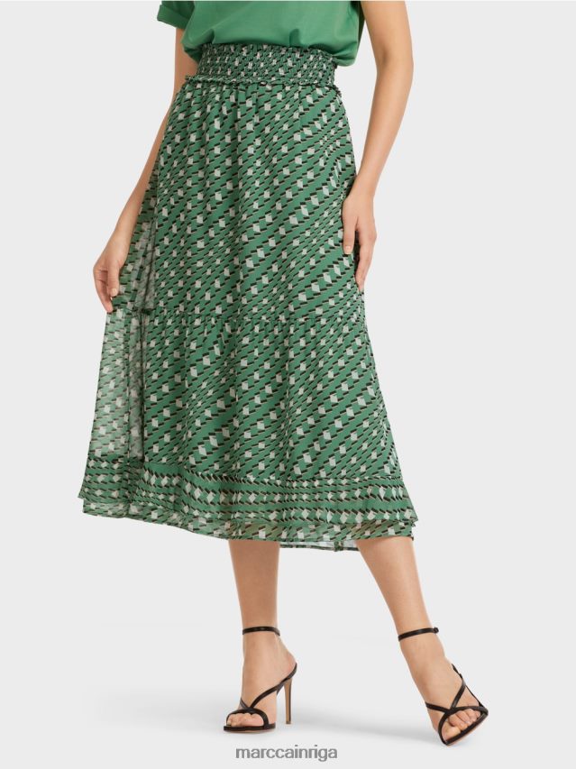 apģērbs sūnu zaļa VRBHXD509 Marc Cain apdrukāti flounces svārki