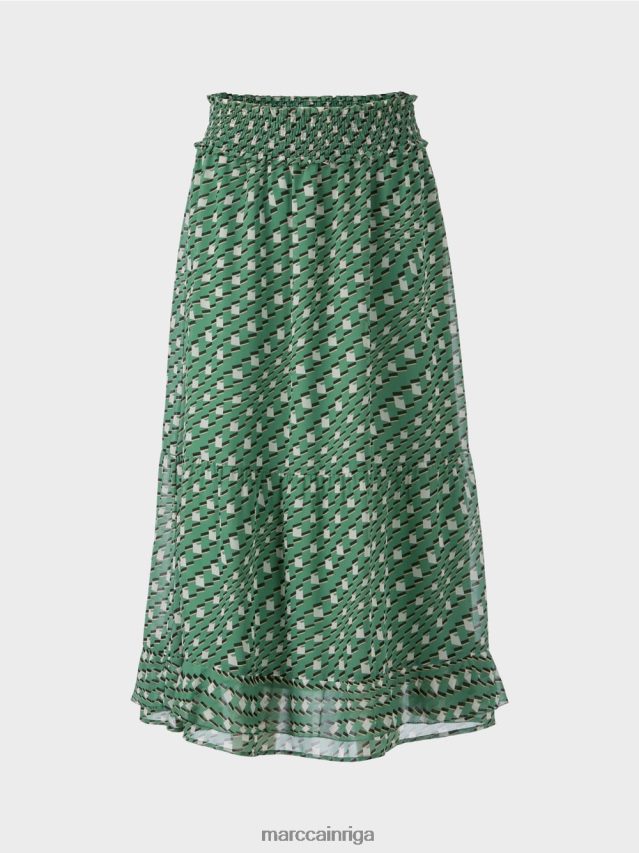 apģērbs sūnu zaļa VRBHXD509 Marc Cain apdrukāti flounces svārki