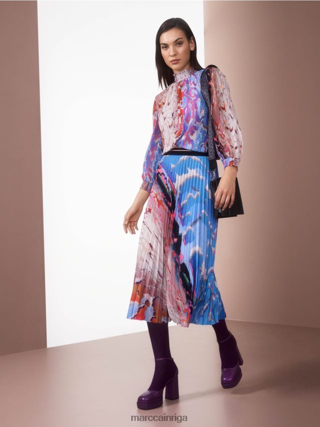 apģērbs tumšas vasaras debesis VRBHXD466 Marc Cain krāsaini apdrukāti kroku svārki