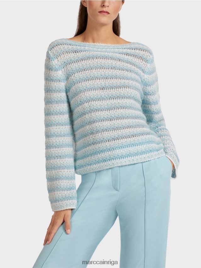 apģērbs atmosfēras zils VRBHXD1205 Marc Cain svītrains džemperis \"adīts Vācijā\"