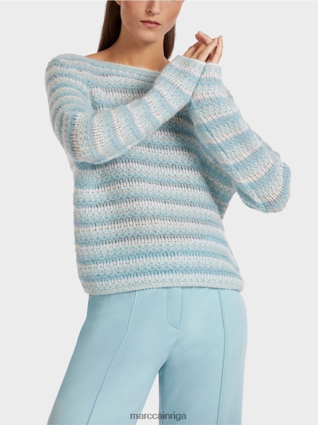 apģērbs atmosfēras zils VRBHXD1205 Marc Cain svītrains džemperis \"adīts Vācijā\"