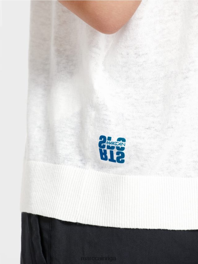 apģērbs balts VRBHXD1126 Marc Cain ikdienišķs trikotāžas džemperis ar v veida kakla izgriezumu