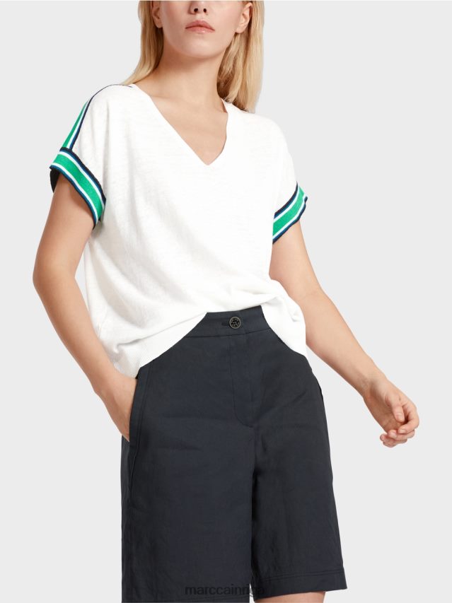 apģērbs balts VRBHXD1126 Marc Cain ikdienišķs trikotāžas džemperis ar v veida kakla izgriezumu