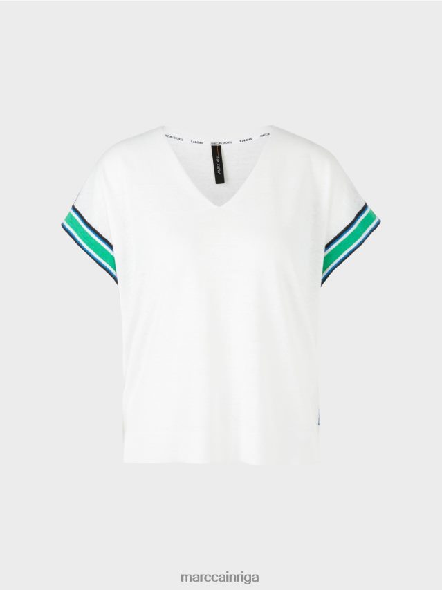 apģērbs balts VRBHXD1126 Marc Cain ikdienišķs trikotāžas džemperis ar v veida kakla izgriezumu