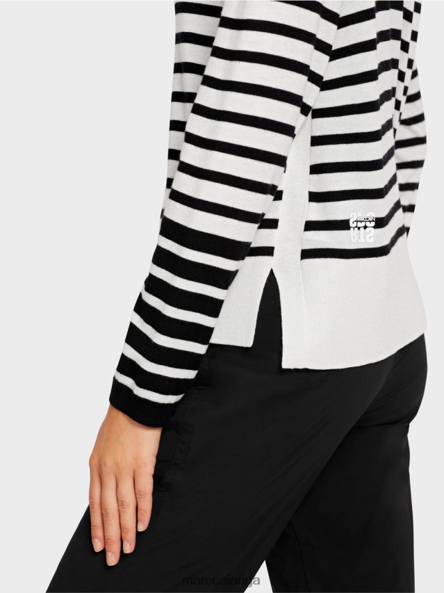 apģērbs balts un melns VRBHXD1176 Marc Cain džemperis ar pinuma svītrām