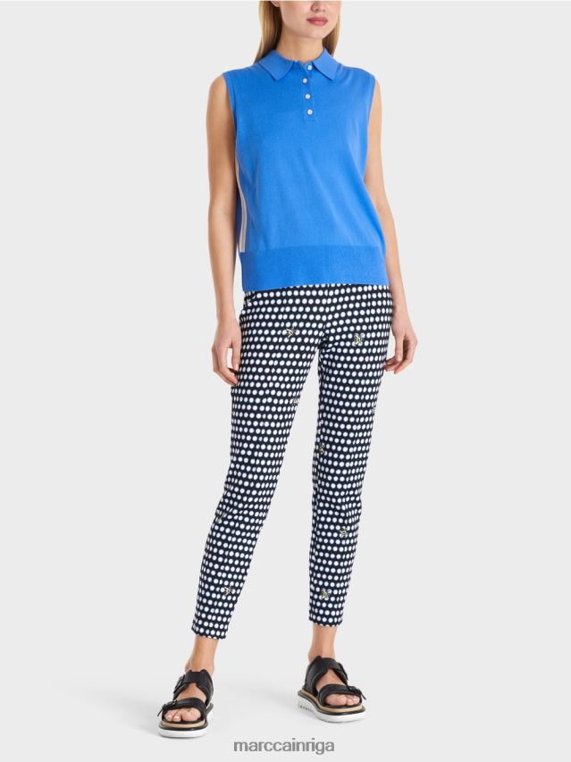 apģērbs debeszils VRBHXD1187 Marc Cain polo krekls bez piedurknēm smalkā adījumā