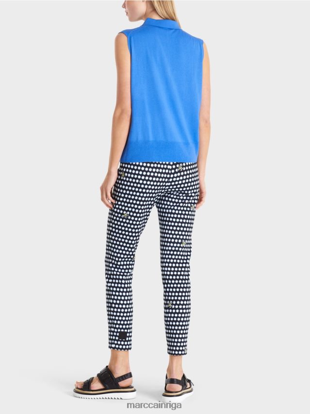 apģērbs debeszils VRBHXD1187 Marc Cain polo krekls bez piedurknēm smalkā adījumā