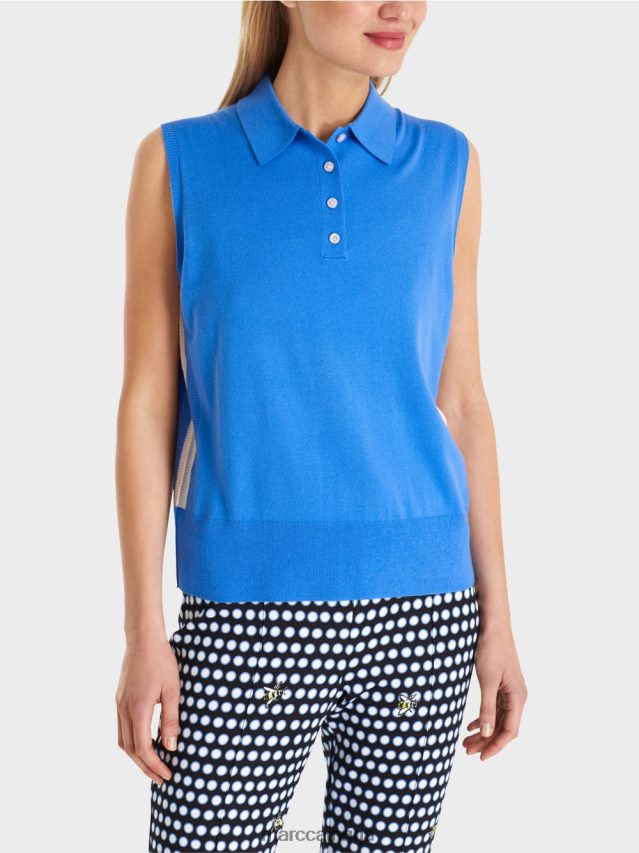 apģērbs debeszils VRBHXD1187 Marc Cain polo krekls bez piedurknēm smalkā adījumā