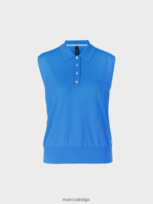 apģērbs debeszils VRBHXD1187 Marc Cain polo krekls bez piedurknēm smalkā adījumā