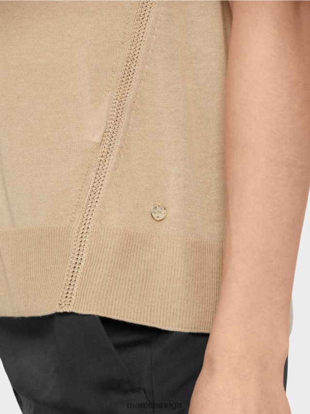 apģērbs dziļas smiltis VRBHXD1151 Marc Cain smalka adīta džemperis bez piedurknēm
