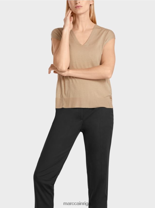 apģērbs dziļas smiltis VRBHXD1151 Marc Cain smalka adīta džemperis bez piedurknēm