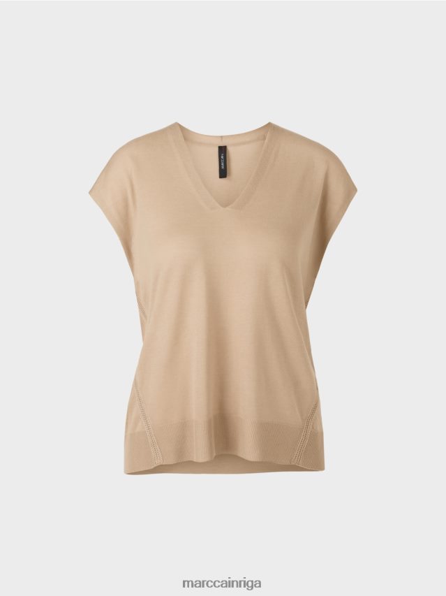 apģērbs dziļas smiltis VRBHXD1151 Marc Cain smalka adīta džemperis bez piedurknēm