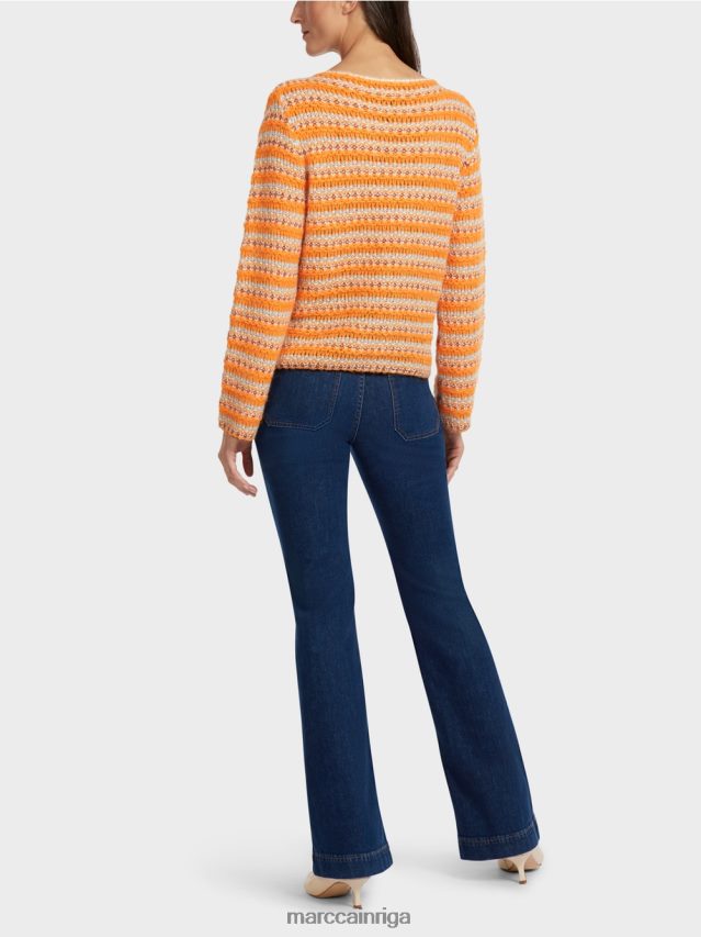 apģērbs dzidrs oranžs VRBHXD1210 Marc Cain svītrains džemperis \"adīts Vācijā\"
