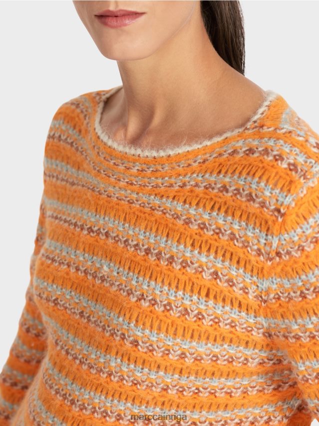 apģērbs dzidrs oranžs VRBHXD1210 Marc Cain svītrains džemperis \"adīts Vācijā\"