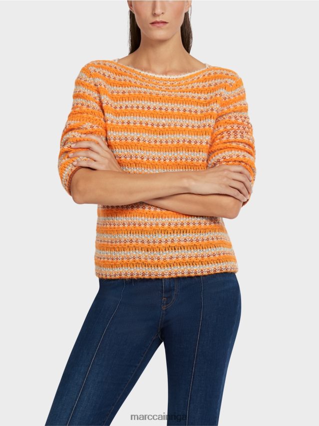 apģērbs dzidrs oranžs VRBHXD1210 Marc Cain svītrains džemperis \"adīts Vācijā\"
