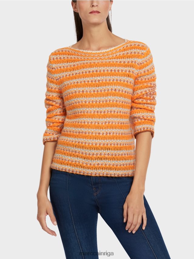 apģērbs dzidrs oranžs VRBHXD1210 Marc Cain svītrains džemperis \"adīts Vācijā\"