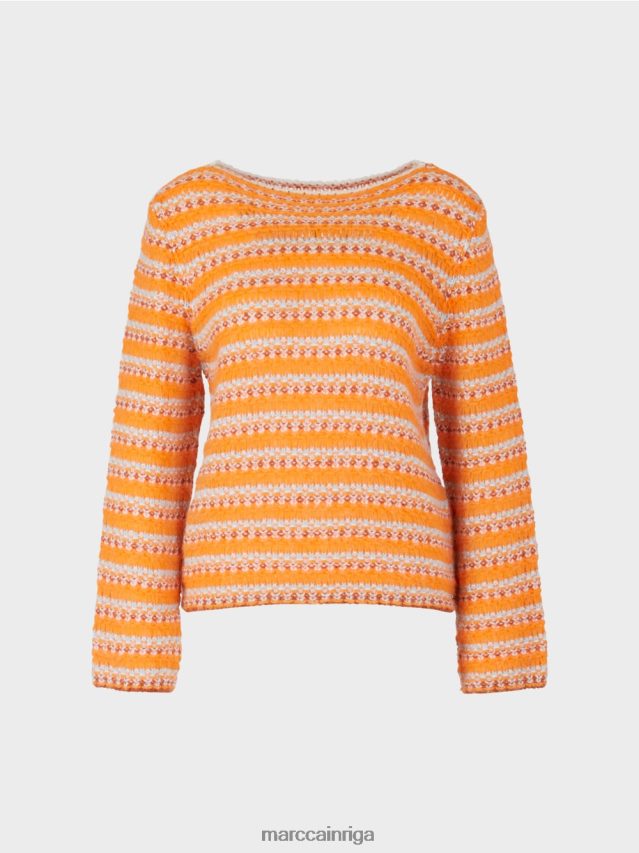 apģērbs dzidrs oranžs VRBHXD1210 Marc Cain svītrains džemperis \"adīts Vācijā\"
