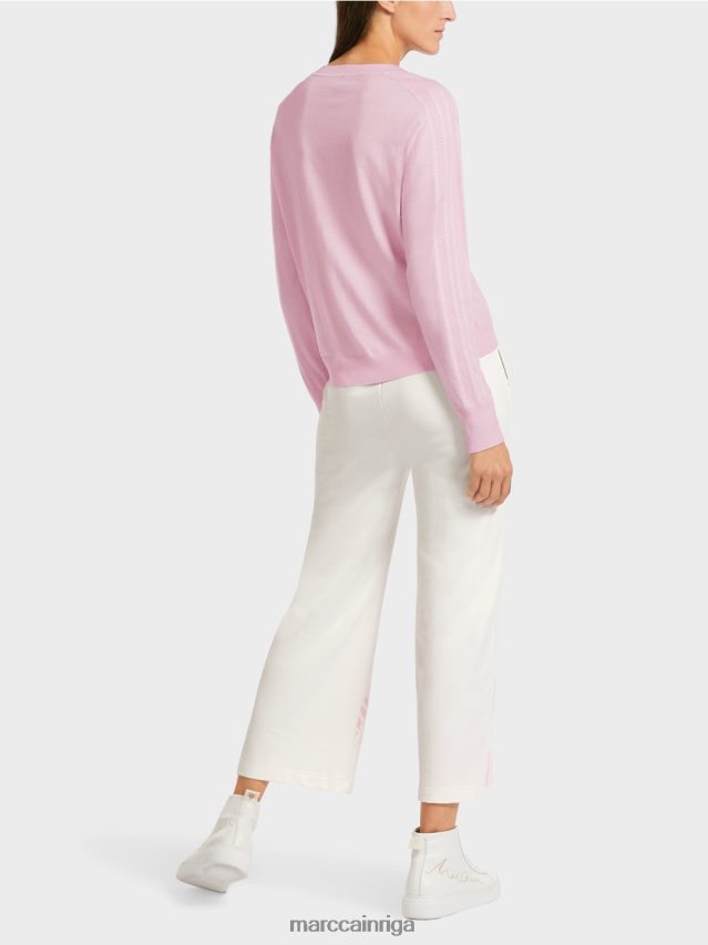 apģērbs gaiša lavanda VRBHXD1156 Marc Cain elegants smalka adījuma v veida kakla izgriezuma džemperis