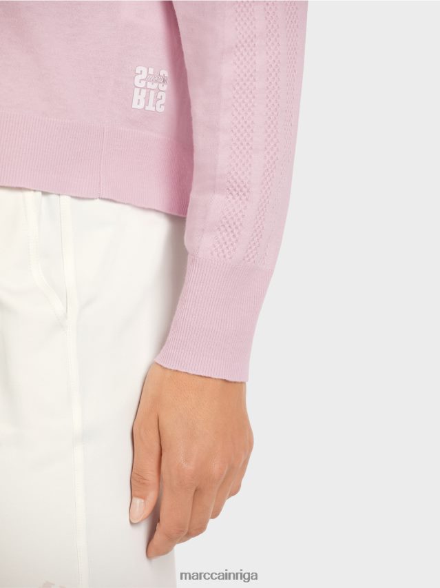 apģērbs gaiša lavanda VRBHXD1156 Marc Cain elegants smalka adījuma v veida kakla izgriezuma džemperis