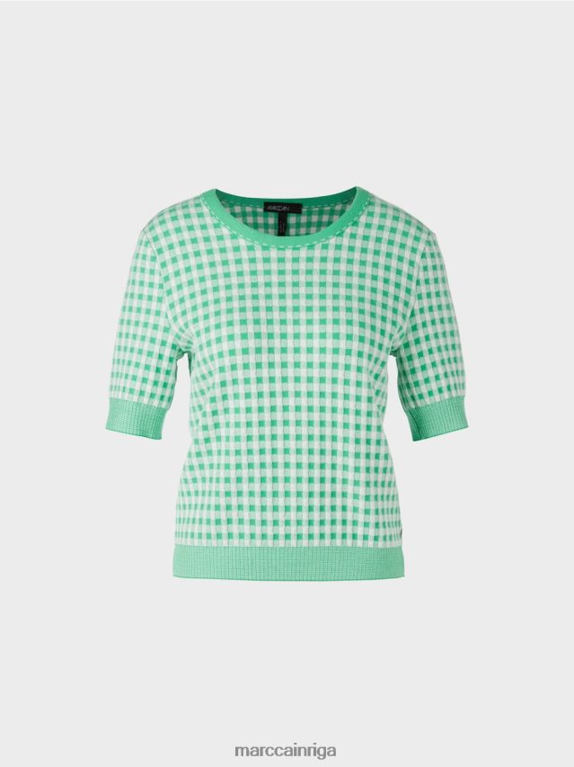 apģērbs gaišs skuķis VRBHXD1173 Marc Cain vichy čekas džemperis \"adīts Vācijā\"