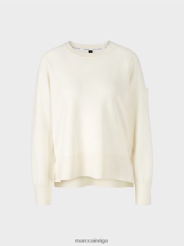 apģērbs gandrīz balts VRBHXD1105 Marc Cain adīts džemperis ar kabatu uz piedurknes