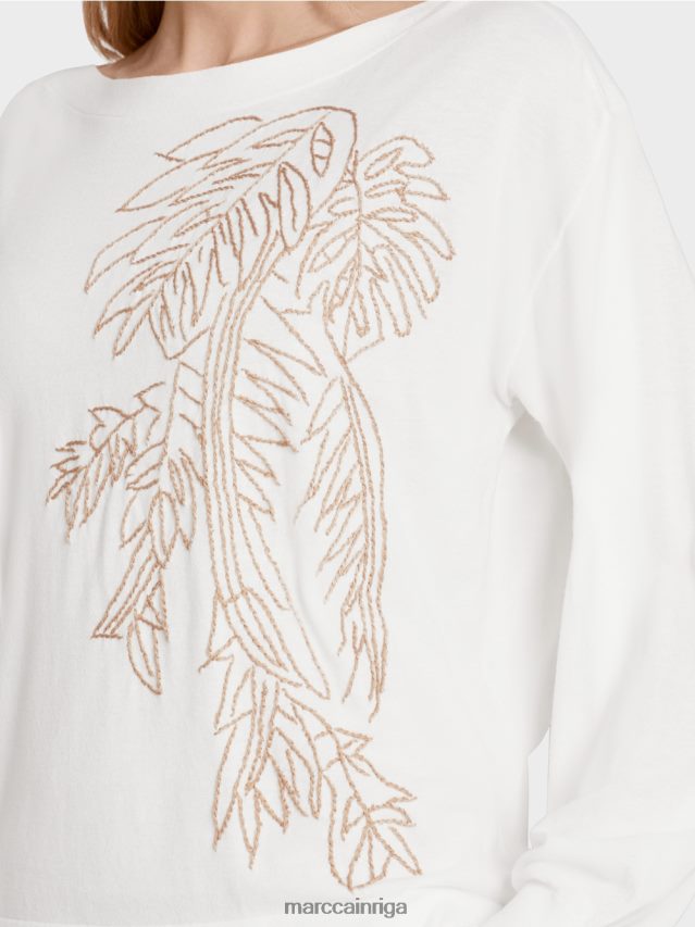 apģērbs gandrīz balts VRBHXD1143 Marc Cain adīts džemperis ar liektu kakla izgriezumu