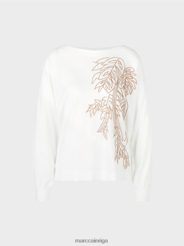 apģērbs gandrīz balts VRBHXD1143 Marc Cain adīts džemperis ar liektu kakla izgriezumu